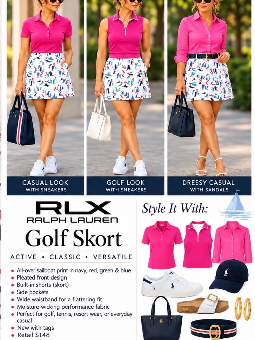 Ralph Lauren White Sailboat-Print Women's Shorts